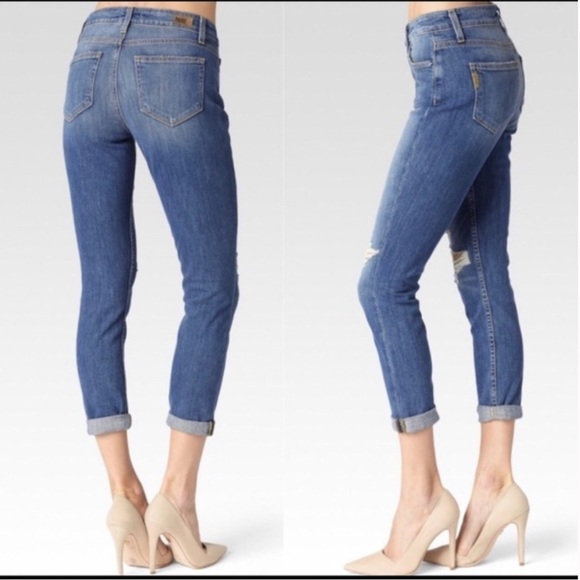 Paige Carter Slim Damen Destructed Dark Wash Cropped Skinny Jeans Size 24 - Picture 2 of 16